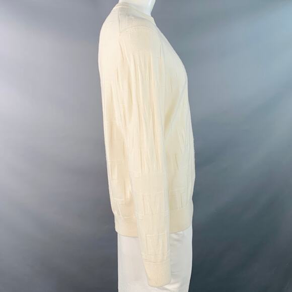 MR TURK Size XL Cream Monogram Merino Wool Crew Neck Pullover - Picture 3 of 9